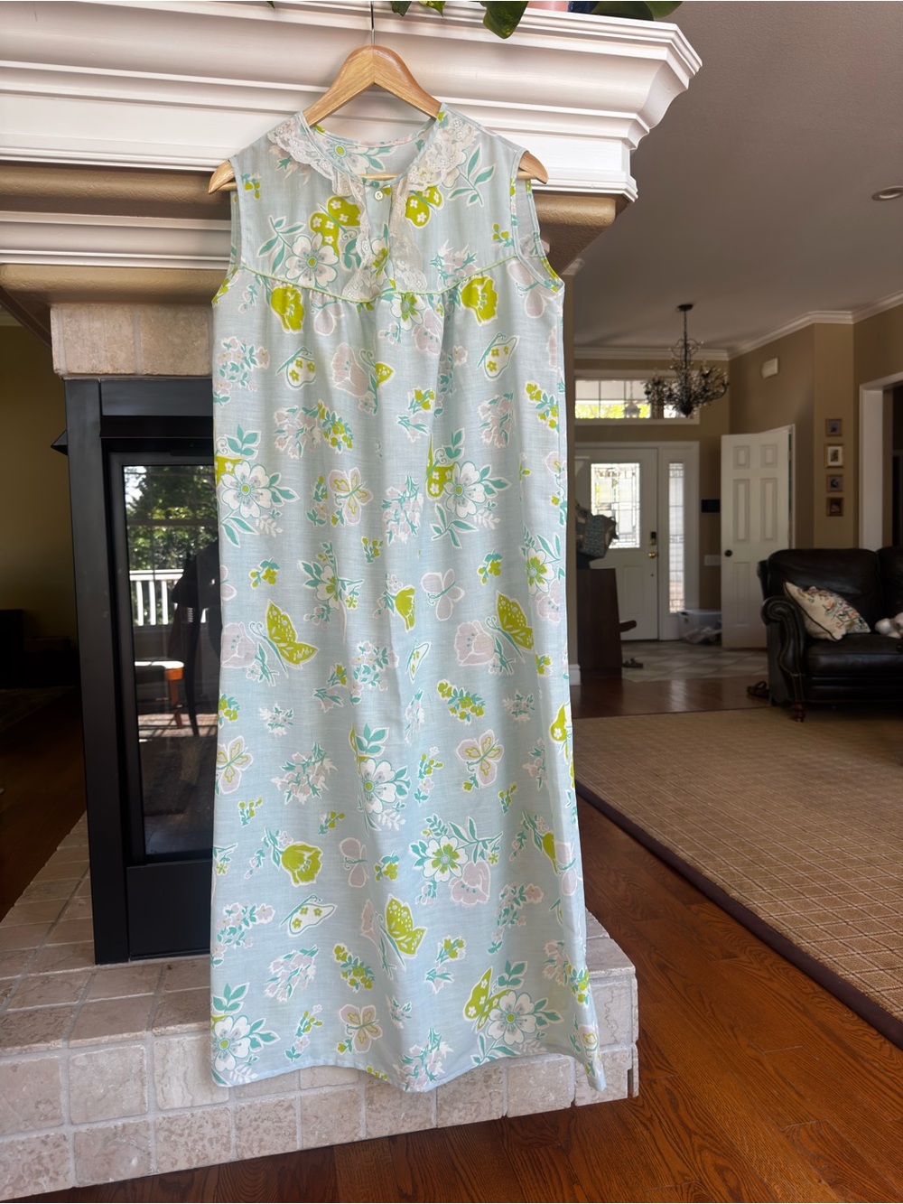 Vintage 70s Cotton Floral Lace Midi Nightgown Retro Boho Sleep Dress Cottagecore